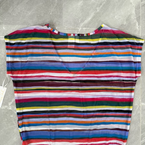 Women's Anne Cole Striped Mesh V-Neck Beach Pool Cover Up Tee Size XS / Small - Picture 9 of 16